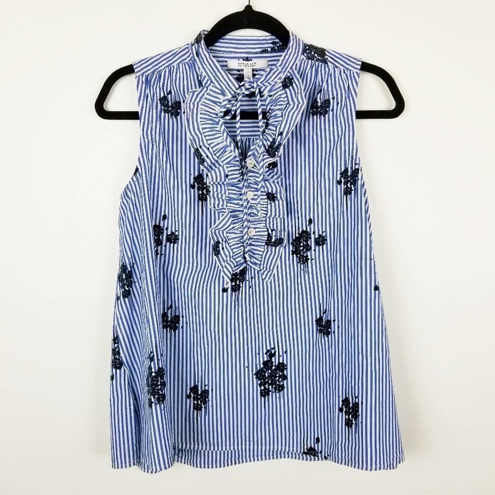 Derek Lam stripe sleeveless ruffle blouse, size 2
